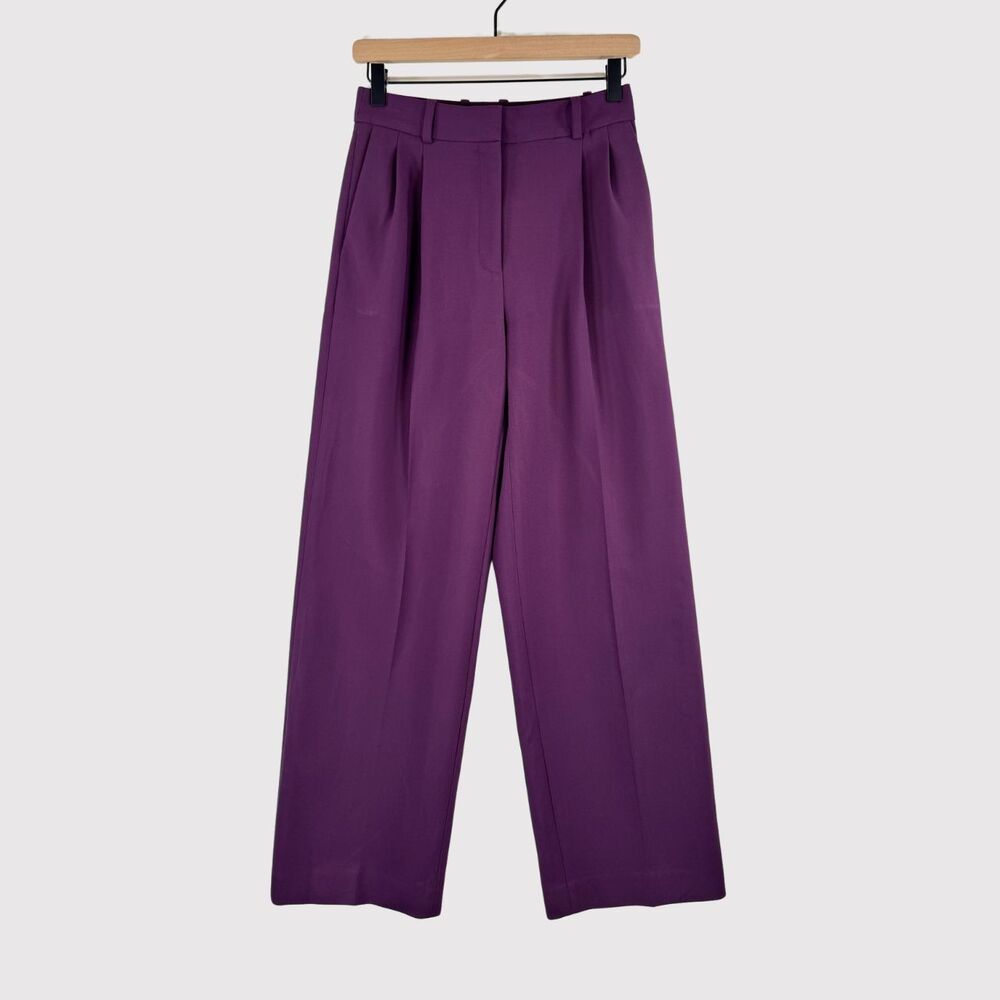 Aritzia Babaton Women Dress Pants Purple Pleated Front Straight High Rise Size 2